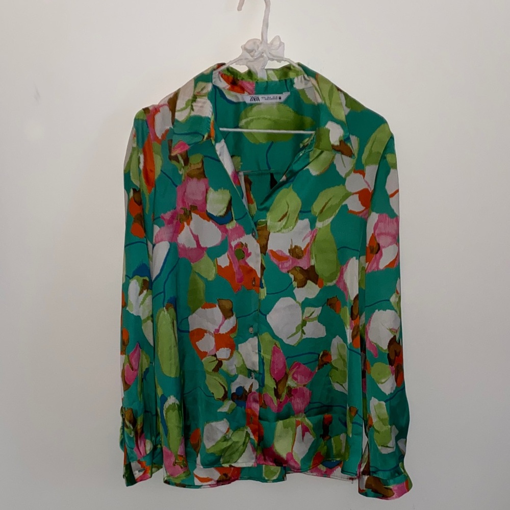 Zara Green Floral Blouse